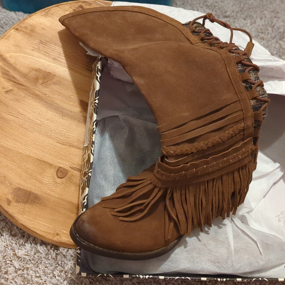 naughty monkey Brown Suede Fringe Heeled Boots